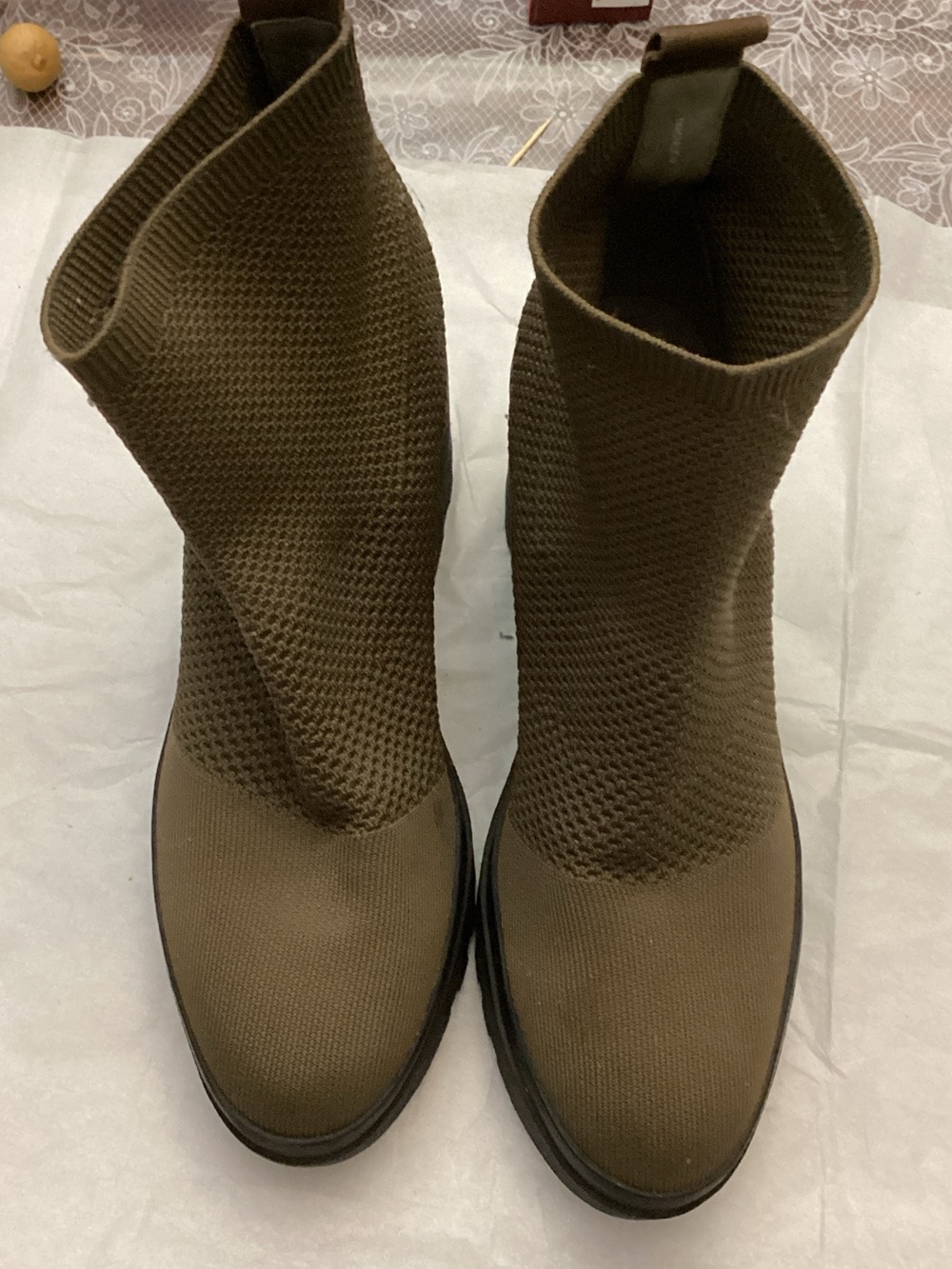 Eileen Fisher Olive Knit Sock Booties